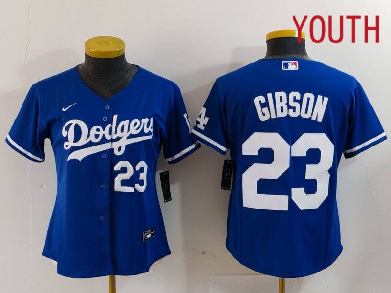 Youth Los Angeles Dodgers #23 Gibson Blue Nike Game 2024 MLB Jersey style 4